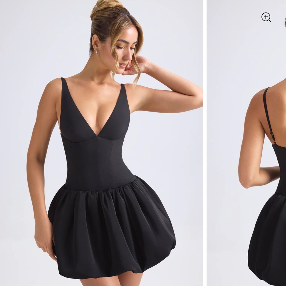 OHPOLLY ANAHITA
Lace-Up Bubble Hem Corset Micro Mini Dress in Black
